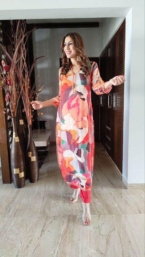 Orange Red Pakistani Suit
